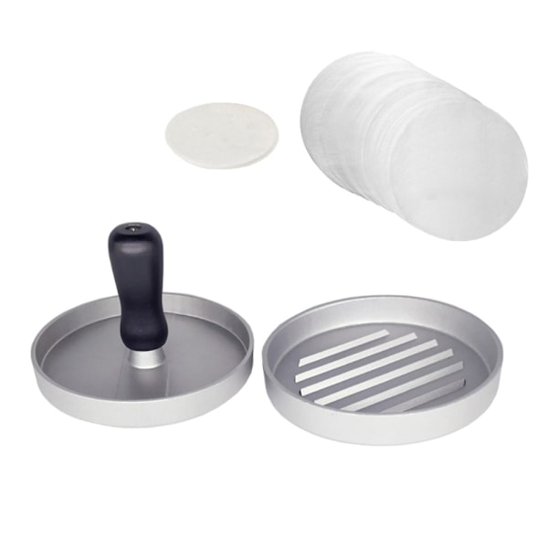 Hamburger Press + 100 kpl Patty Papers Meat Beef Burger Maker Silver