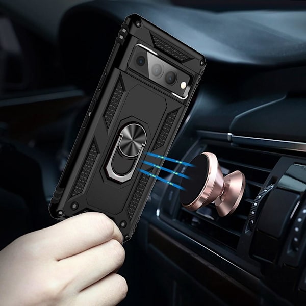 Google Pixel 7 Pro iskunkestävä TPU+PC Kickstand -puhelinkotelo autoteline metallilevy - musta Black
