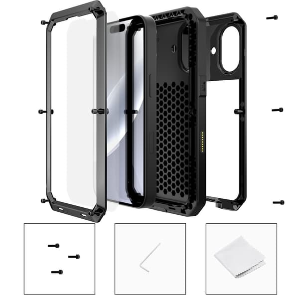 Heavy Duty Robust Hybrid-fodral Skal + härdat glas för iPhone 17 Svart