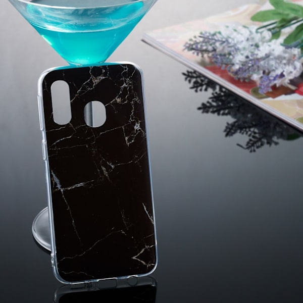 Marble Pattern IMD TPU Soft Back Suojakuori - Samsung Galaxy A40 - Style A Black