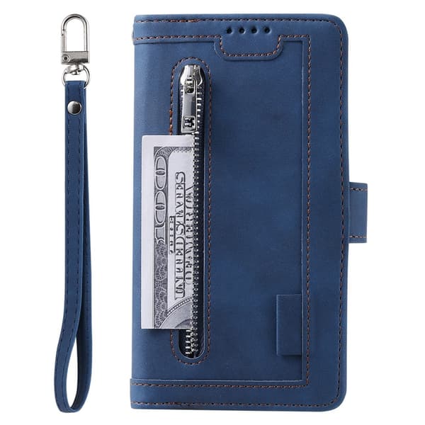 Til Samsung Galaxy A17 5G Etui med Lynlåslomme og 9 Kortlommer Blue