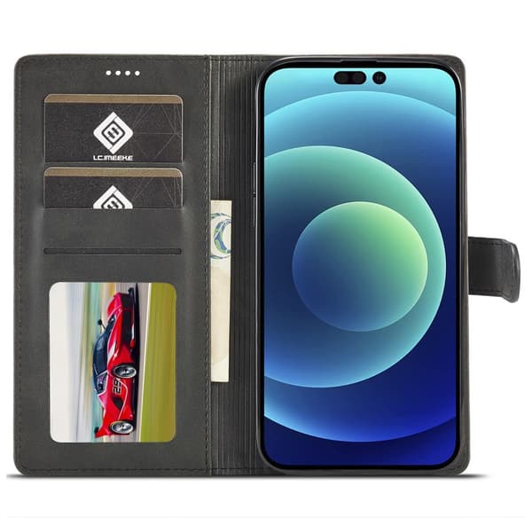 LC.IMEEKE Wallet Stand Etui til iPhone 15 Pro Black