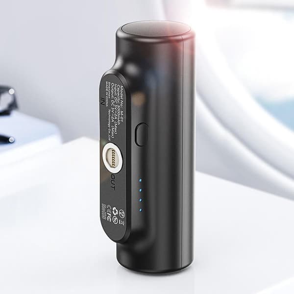 3000mAh Power Bank med 3 magnetiske adaptere Black