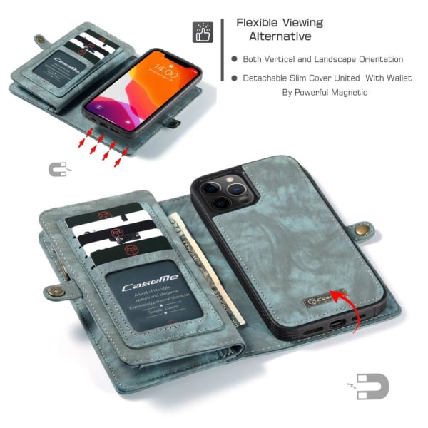 CASEME iPhone 12 / iPhone 12 Pro Retro plånboksfodral - Grön Grön