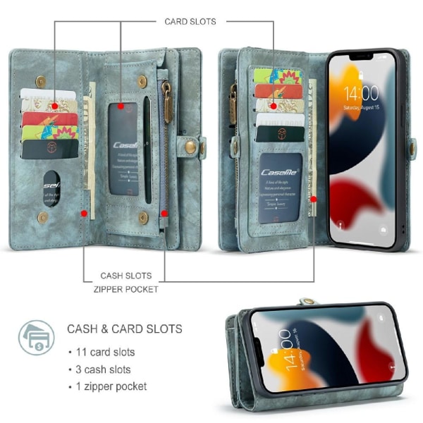 CASEME iPhone 13 Pro Max 2-i-1 tegnebog telefonskal - Blå Blue