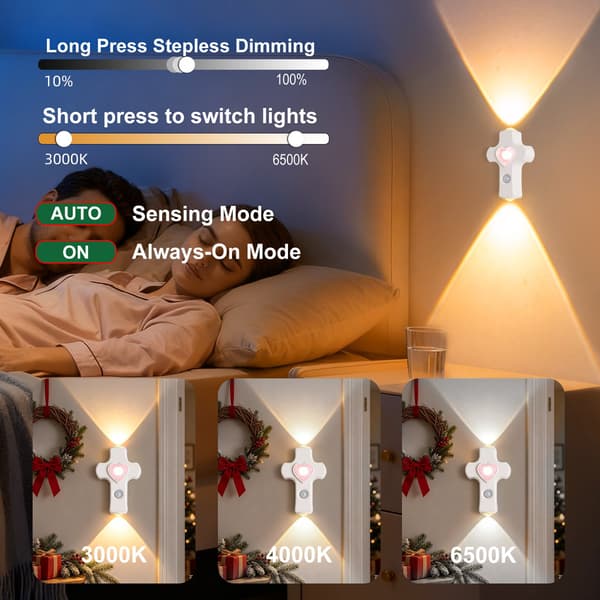 Cross vegglampe, oppladbart nattlys, bevegelsessensor, dimbar, magnetisk – hvit White