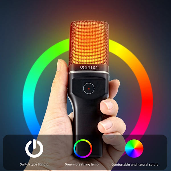 YANMAI Live Streaming Trådlös RGB-mikrofon gaming spel online Svart