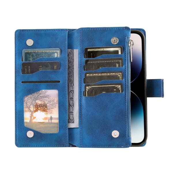 Pungetui kompatibelt med iPhone 17 Pro Max cover etui mandala blomstermønster Blue