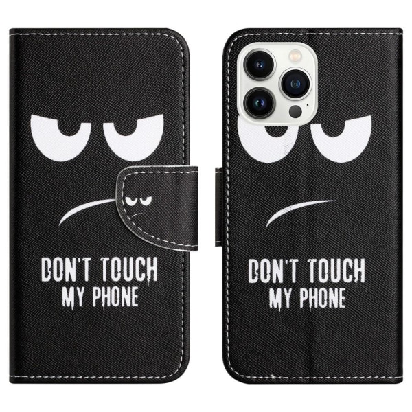 För iPhone 15 Pro Plånbok Fodral Skal Mönster Skydd -Don't Touch Grön