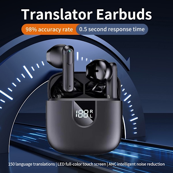 A18 150 Languages ​​Kääntäjä Smart Voice Bluetooth In Ear kuulokkeet Black