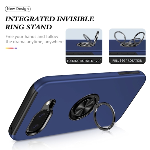 Til Google Pixel 9A Fingerring Kickstand Hybrid Taske Blue