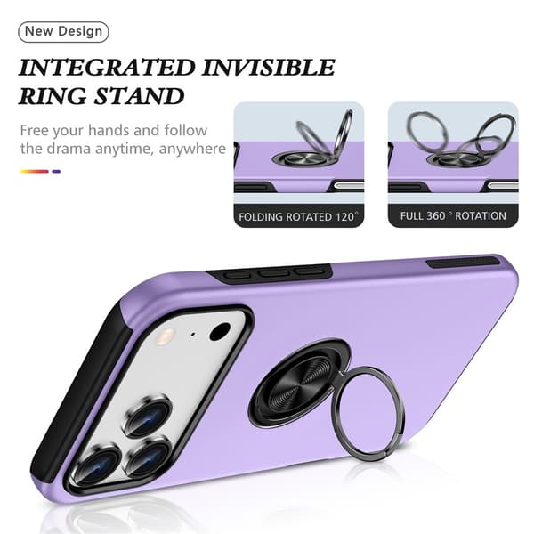 Til iPhone 17 Pro Finger Ring Kickstand Hybrid Taske Purple