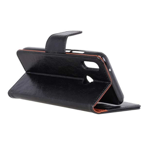 Motorola Moto E6 Plus Textured Split Leather Lompakkokotelo Black