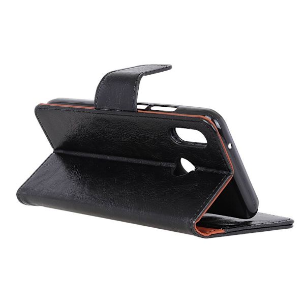 Motorola Moto E6 Plus Textured Split Leather Wallet Case Black