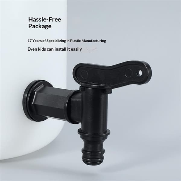 Hane til IBC-tank med 3/4-tommers gevind til haveslange; ventil af PP-plast med plastgevind. Black