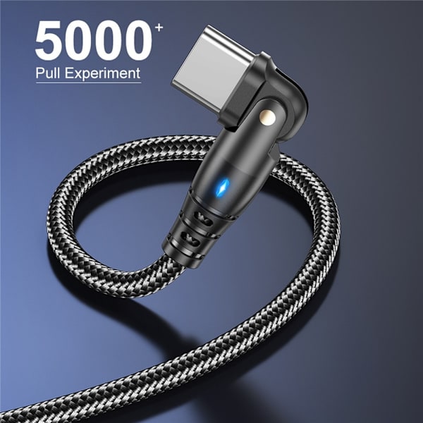 USB-A til USB-C ladekabel 2 m 180 graders roterende vinklet hode 3A Black