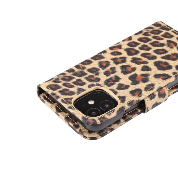 Leopard Pattern Wallet Cover for iPhone 12 Mini Brown