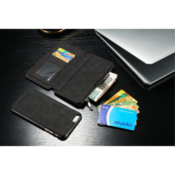 CASEME iPhone 6 / 6s Plus Retro nahkainen lompakkokotelo - musta Black