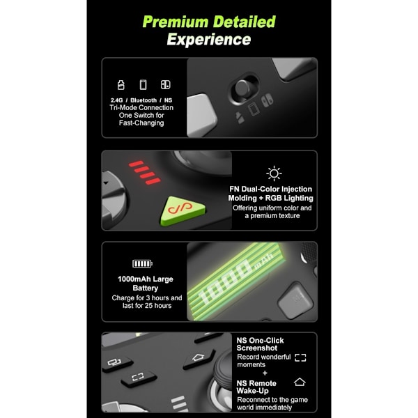 Bluetooth trådløs spillkontroller med mottaker kompatibel med Steam PC Android iOS Nintendo Switch - Svart Black