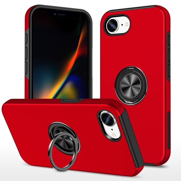 Til iPhone 17e / 16e Finger Ring Kickstand Hybrid Taske Red