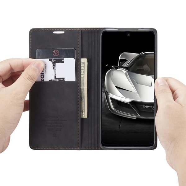CASEME Retro lompakkokotelo Xiaomi Redmi Note 9 Prolle Black