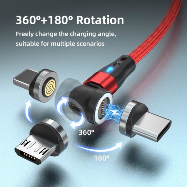 1 m latauskaapeli 3-in-1 magneettinen Lightning-/Type-C/Micro Black
