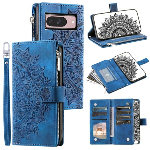 Til Google Pixel 10 Pro / 10 / 9 Pro / 9 tegnebogscover Cover Shell Mandala Blomstermønster Blue