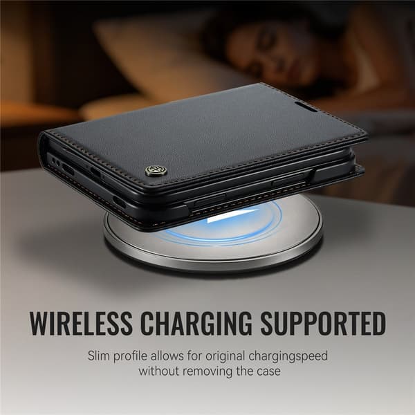 CASEME Glanset telefonlommebokdeksel med litchi tekstur til iPhone Duo Black