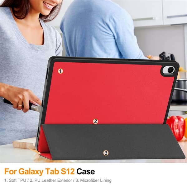 Tabletcover med støtteben og pennholder til Samsung Galaxy Tab S12+ Red