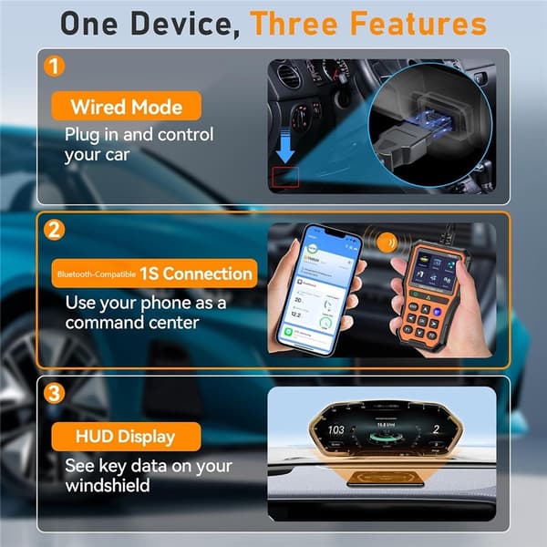 OBD2-diagnoseskanner for bil med Bluetooth, sanntidsdata og batteritester Black