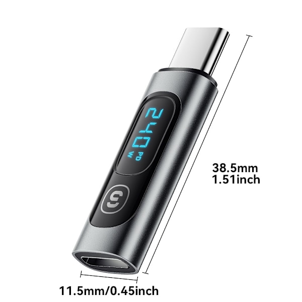 USB-C hane till USB-C hona 240W Power Meter Tester Digital Svart