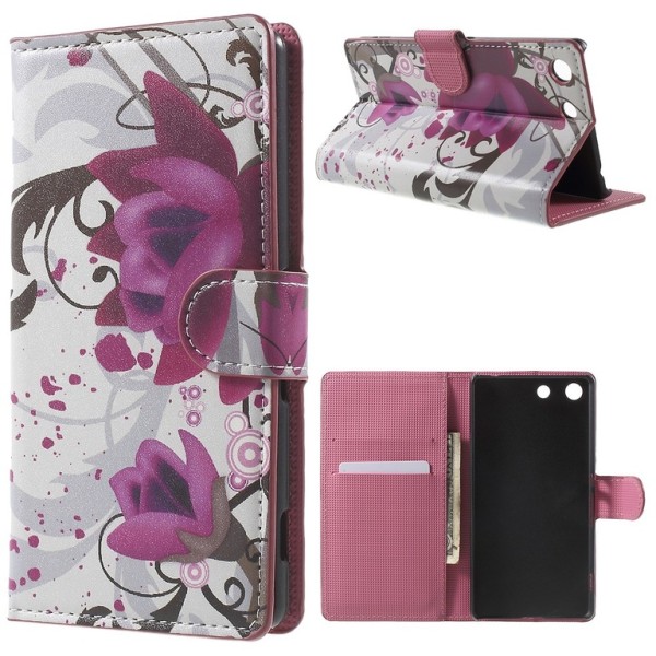 Sony Xperia M5 pung etui Lilla blomster Black