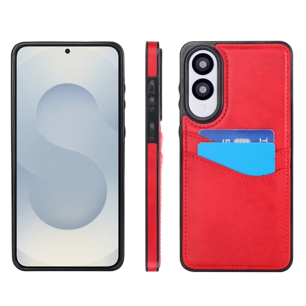 Til Samsung Galaxy S25 Edge Etui Kortslot Slank PU+TPU Mobilcover Red