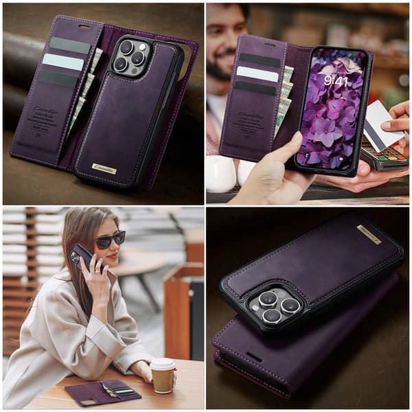 CASEME Til iPhone 15 Pro Lommebokdeksel Magnetisk Avtakbar RFID Beskyttelse Purple