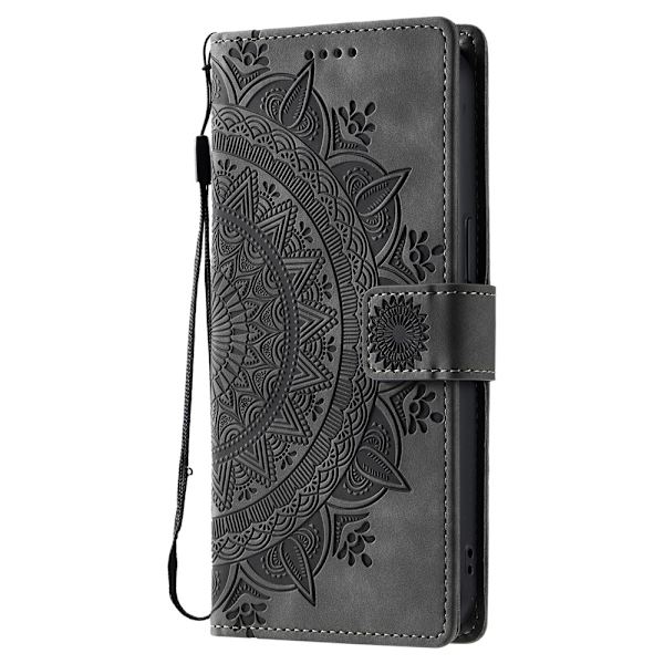 Til Samsung Galaxy S26 tegnebogscover Cover Shell Mandala Blomstermønster Grey