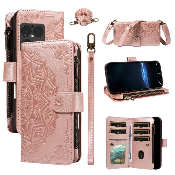Mandala-präglat Plånboksfodral med Handledsrem till Sony Xperia 1 VIII Rosa guld