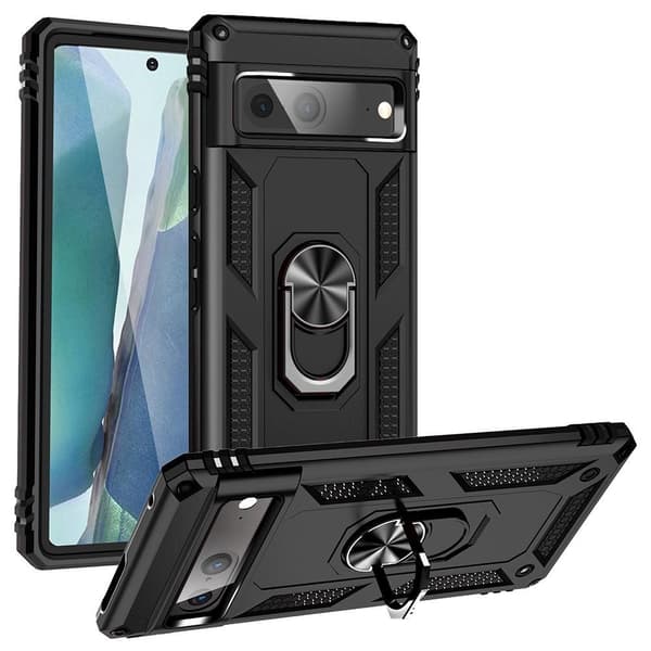 Google Pixel 7 iskunkestävä TPU+PC Kickstand - puhelinkotelo autoteline metallilevy - musta Black