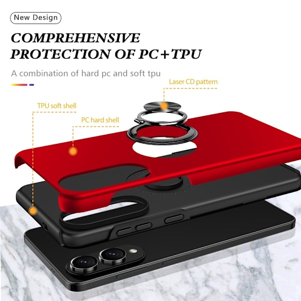 Samsung Galaxy S25 Edge Fingerring Kickstand Hybrid Taske Red