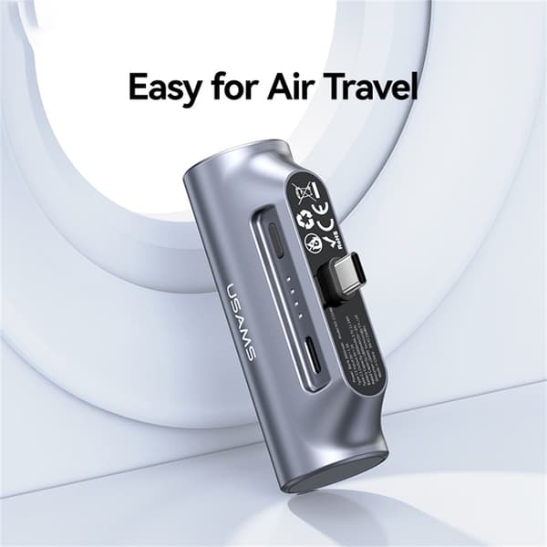 USAMS Mini Powerbank 3000mAh USB-C Bærbar Oplader Nødoplader Silver