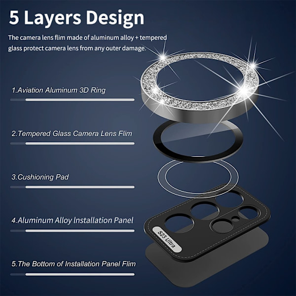 ENKAY Kamera Lins Skydd till Samsung Galaxy S24 Härdat glas Glitter Silver