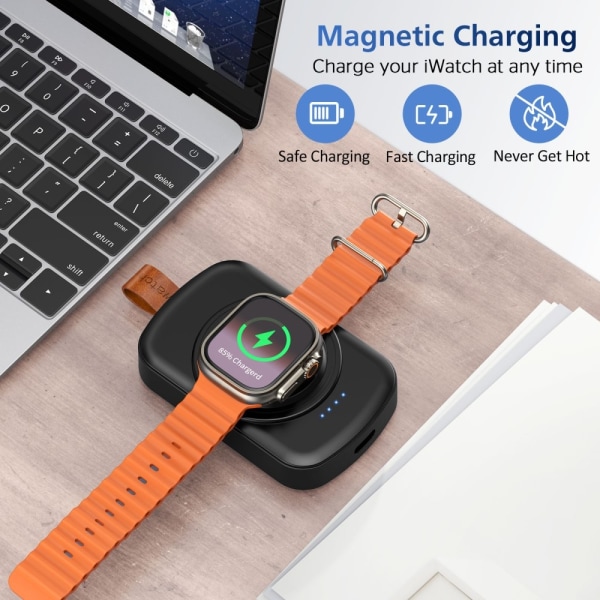 PowerBank För A Watch Series 1-3 42 4-6 SE 44 7-9 45 Ultra+2 49 Svart