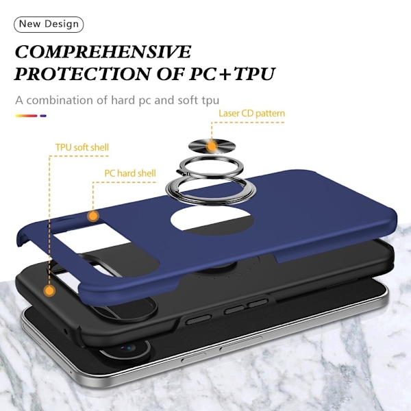 Hybrid-etui med fingerreim og kickstand for Google Pixel 9 / Pixel 9 Pro Blue