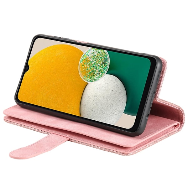 Til Samsung Galaxy S25 5G Etui med Lynlåslomme og 9 Kortlommer Pink