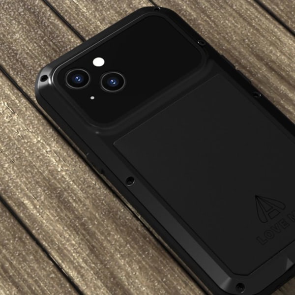 iPhone 13 LOVE MEI Tehokas iskunkestävä kotelo metalli+silikoni+ Black
