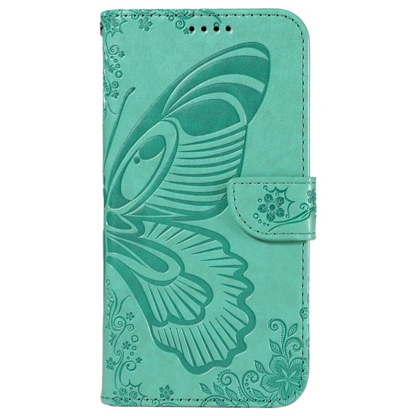 Til Samsung Galaxy S24 FE Etui Stand Tegnebog Etui Sommerfuglemønster Green