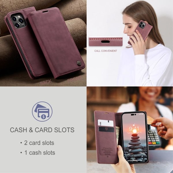 CASEME Retro tegnebog taske til iPhone 14 Pro - rød Red