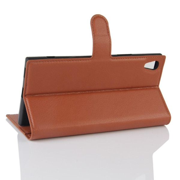 Litchi Skin Lommebokveske for Sony Xperia XA1 Ultra - Brun Brown