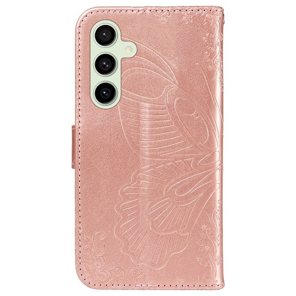 For Samsung Galaxy S24 FE Case Stand Wallet Phone Cover Butterfly Pattern Pink gold