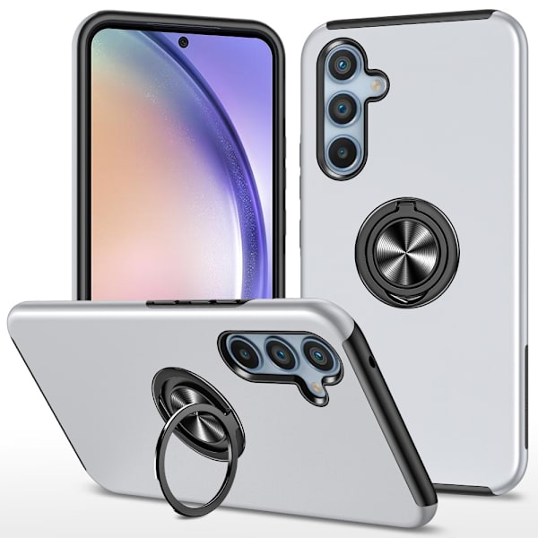 Samsung Galaxy A55 Finger Ring Kickstand Hybrid Case Silver