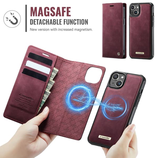 CASEME Til iPhone 15 Lommebokdeksel Magnetisk Avtakbar RFID Beskyttelse Red